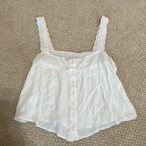 White Eyelet Cropped Button Tank Top